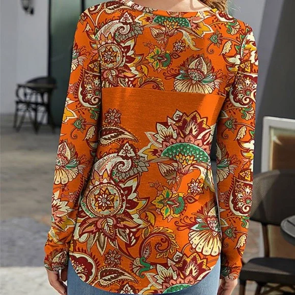 NWOT Orange Floral Scoop Neck Top - Picture 2 of 10